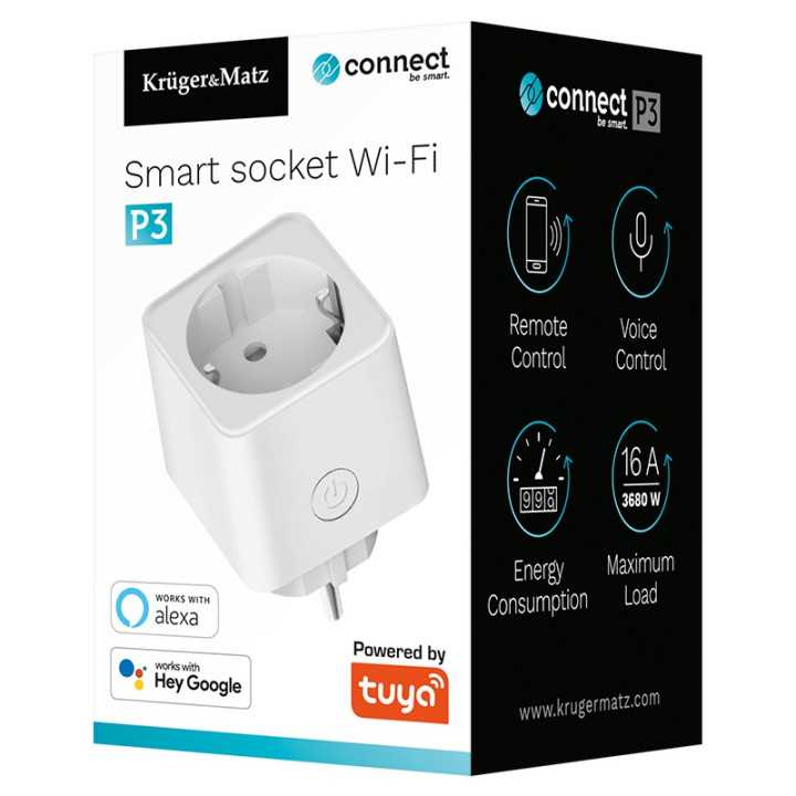 Priza Smart WIFI CONNECT P3 TUYA Kruger&Matz +timer/masurare consum de energie