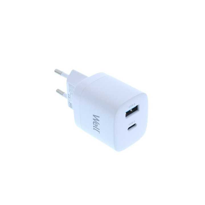 Incarcator retea USB Well GaN USB TYPE C PD30W + USB-A 30W PPS 33W alb