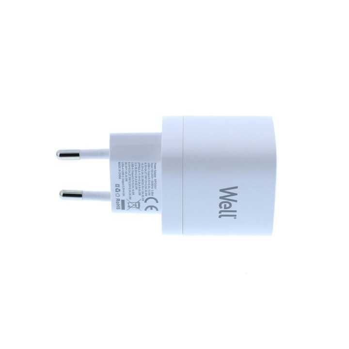Incarcator retea USB Well GaN USB TYPE C PD30W + USB-A 30W PPS 33W alb