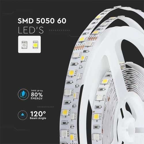 Banda LED SMD5050 60LED/m RGB +alb rece 6500K 12V IP20 5m V-TAC SKU-212159