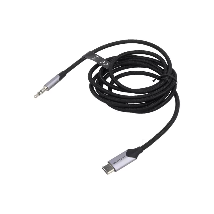 Cablu Jack 3.5mm 3pin mufa tata - USB type C mufa tata nichelat 1.5m negru VENTION BGKHG
