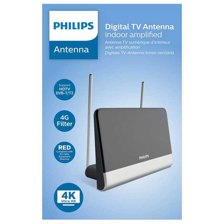 Antena TV DIGITALA 4K ULTR HD PHILIPS SDV6222 cu amplificare 48dB HDTV DVB-T/T2 FM