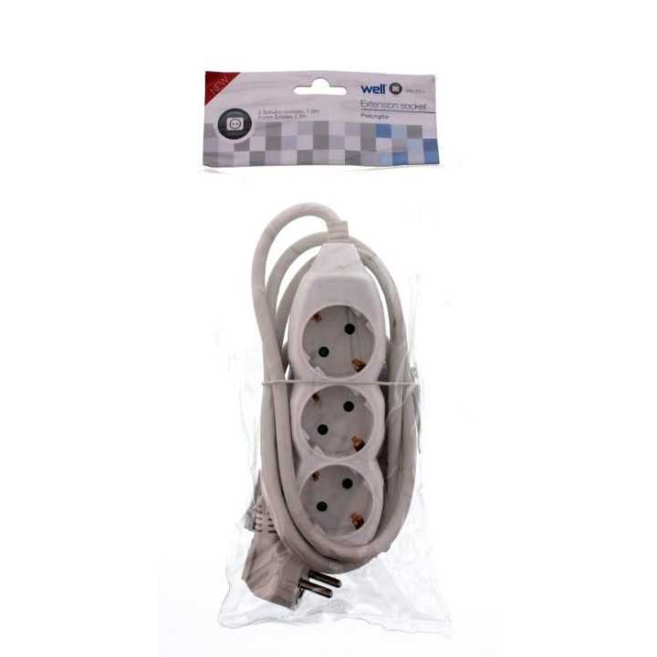 Prelungitor electric 3 prize 1.5m 3xG1.5mmp 3500W 16A alb Well