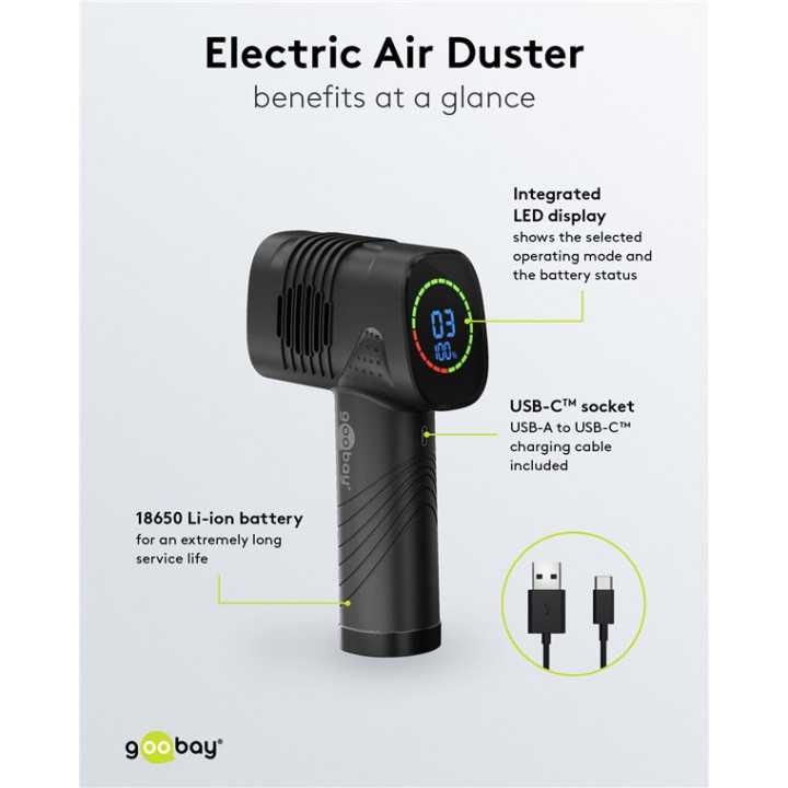 Suflanta de aer mobila 35000rpm pentru curatare fara contact a accesoriilor PC etc.Goobay 61667