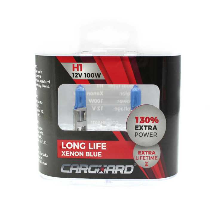 Set de 2 becuri Halogen H1 100W +130% intensitate Alb Xenon 12V Carguard