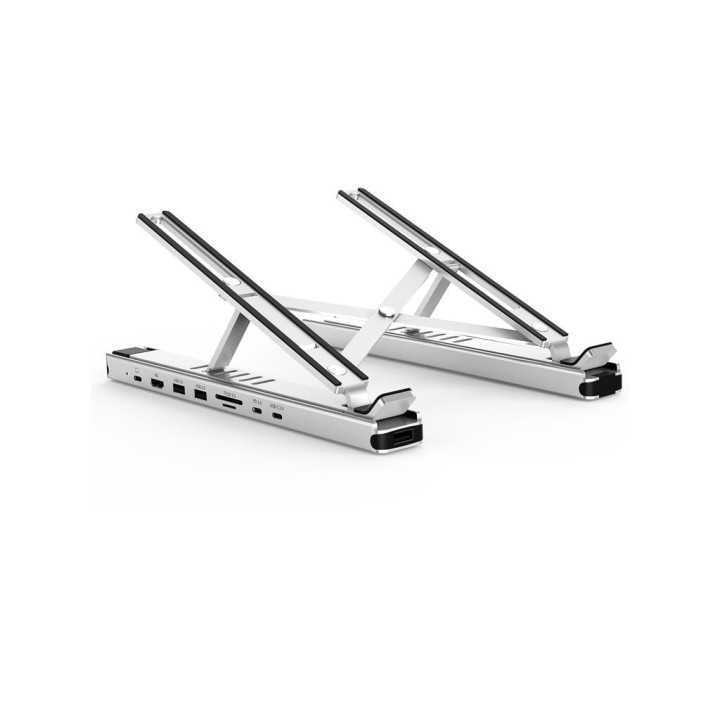 Stand laptop 9in1 si HUB USB type C docking station reglabil aluminiu Choetech HUB-M43-SL-V1