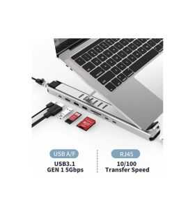 Stand laptop 9in1 si HUB USB type C docking station reglabil aluminiu Choetech HUB-M43-SL-V1