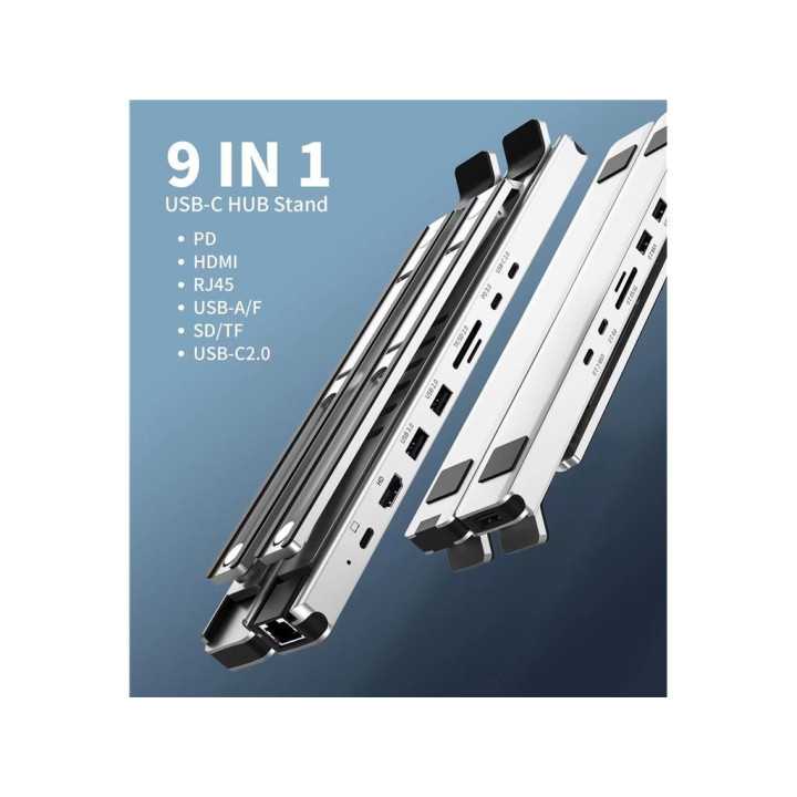Stand laptop 9in1 si HUB USB type C docking station reglabil aluminiu Choetech HUB-M43-SL-V1