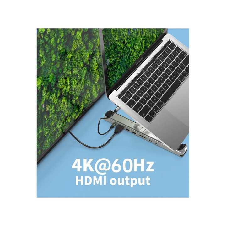 Stand laptop 9in1 si HUB USB type C docking station reglabil aluminiu Choetech HUB-M43-SL-V1