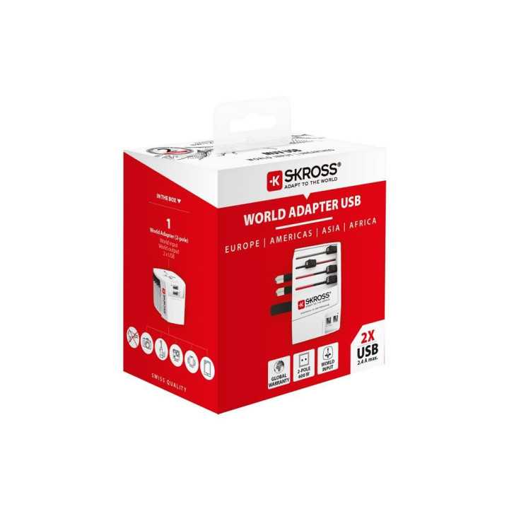 Adaptor priza universal SKROSS 1.302960 + 2x USB 150 tari EU SUA Japonia Australia China UK