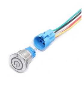 Intrerupator buton SW 4 cu retinere metal 22mm 12-24V LED albastru