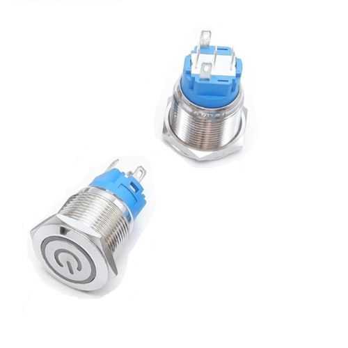Intrerupator buton SW 4 fara retinere metal 22mm 12-24V LED albastru