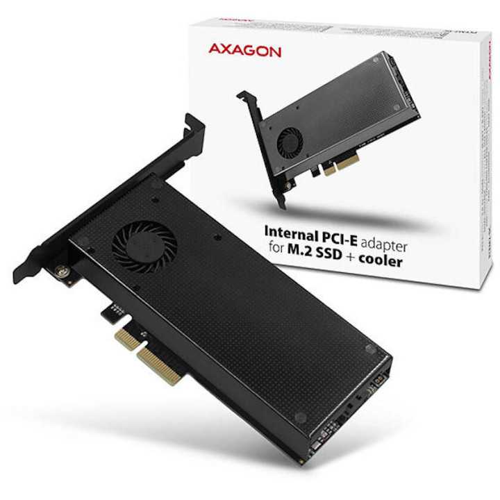 Adaptor Intern PCI-E 3.0 4x - DUAL M.2 SSD (NVMe + SATA) Voltaj Dual Suport SSD max. 110mm + Cooler Activ Axagon PCEM2-DC