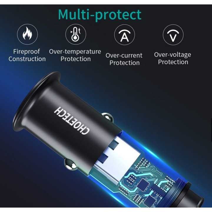 Incarcator auto Choetech TC0006-V2 1x USB type C + 1x USB-A 30W QC 3.0 Power Delivery negru