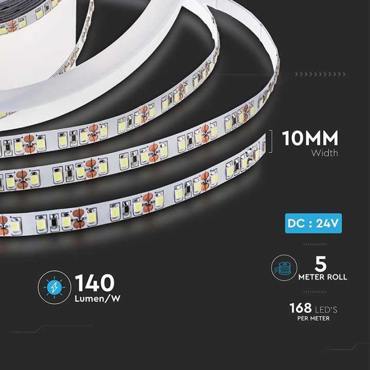 Banda LED SM2835 24V 12W/m 168LED/m 1680lm/m 4000K IP20 5M V-tac SKU-212597