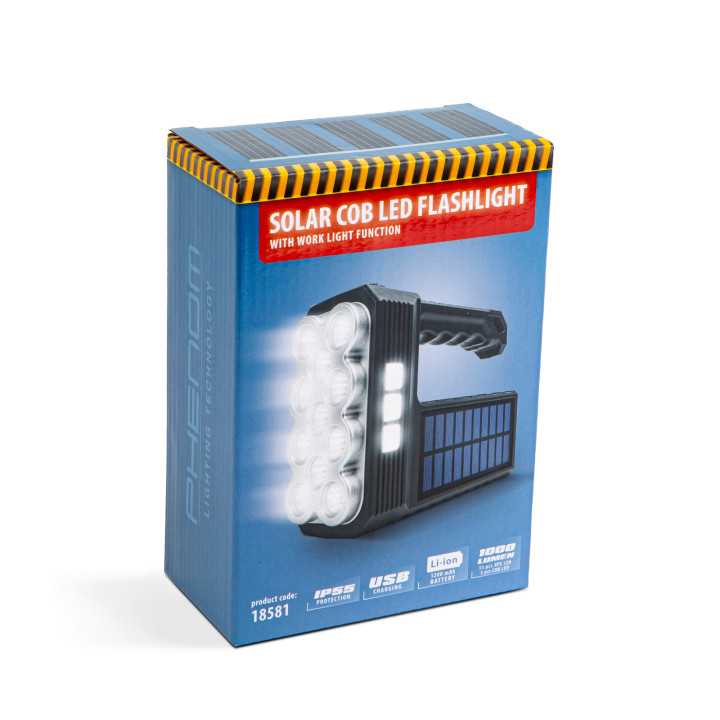 Lanterna solara LED COB cu functie de lumina de lucru acumulator Li-ion 1200mAh Micro USB 1000lm IP55 Phenom 18581
