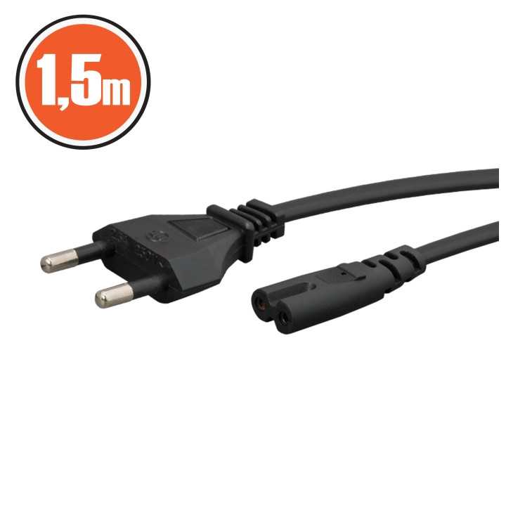 Cablu de alimentare Stecher tip CEE 7/16 Europlug - soclu IEC C7 1.5m 2x0.5mm2 dublu izolat 2.5A/250V negru 20111