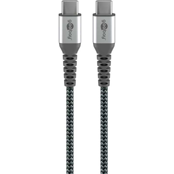 Cablu USB type C - USB type C 2m max. 20V 3A 60W gri/argintiu textil Goobay 49303