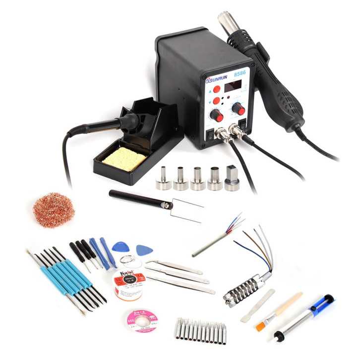 Statie de lipit cu aer cald si letcon de lipit LCD + accesorii 8586D+