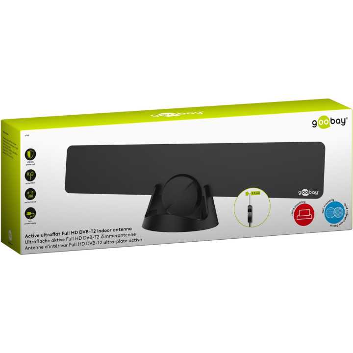 Antena de interior Full HD ultra-plata 16dBi filtru GSM/LTE/4G DVB-T DVB-T2 activa Goobay 67183