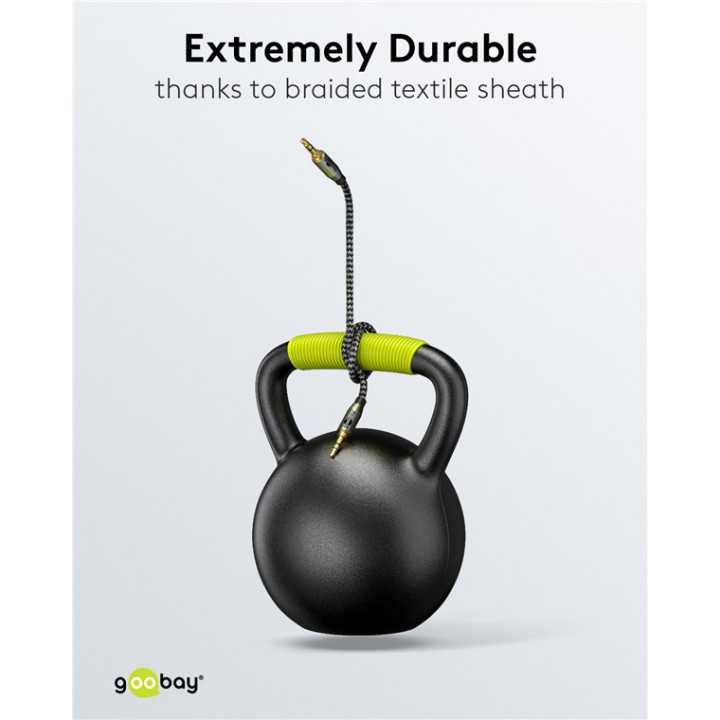 Cablu audio stereo AUX Jack 3.5 mm tata-tata 0.5m premium extrem de flexibil textil negru Goobay Plus 65272