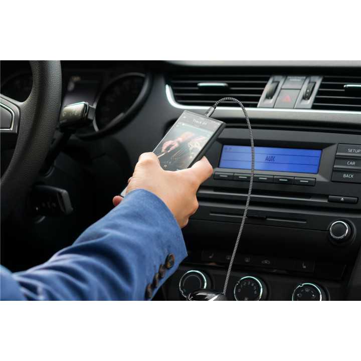 Cablu audio stereo AUX Jack 3.5 mm tata-tata 1m premium extrem de flexibil textil negru Goobay Plus 65273