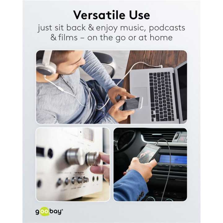 Cablu audio stereo AUX Jack 3.5 mm tata-tata 3m premium extrem de flexibil textil negru Goobay Plus 65275