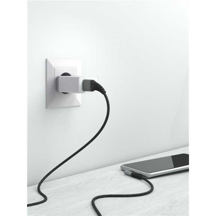 Cablu elegant extra-robust textil USB2.0 type C 90 grade - USB-A 0.5m 60W mufe metalice Goobay 64655