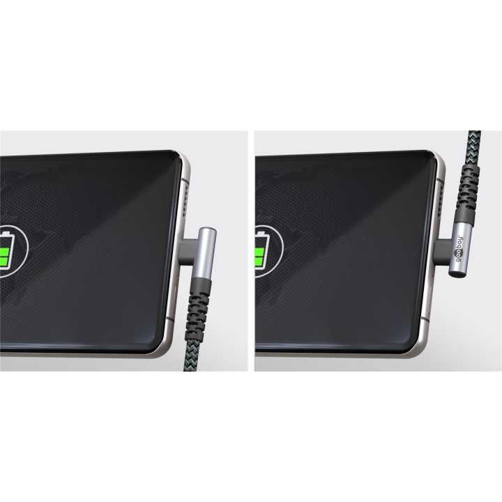 Cablu elegant extra-robust textil USB2.0 type C 90 grade - USB-A 0.5m 60W mufe metalice Goobay 64655