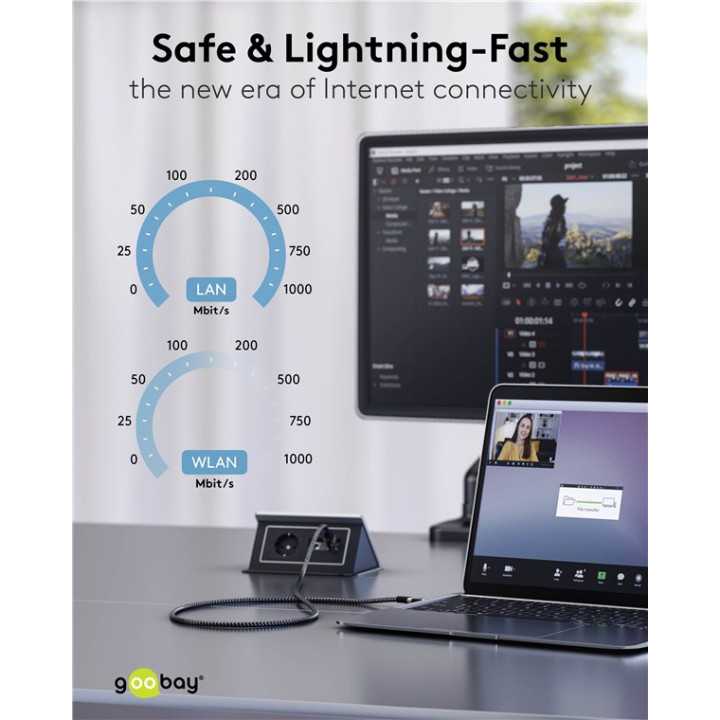 Cablu LAN Ethernet USB-A 3.0 la RJ45 1.5m CAT6 Gbit/s negru Goobay 70497