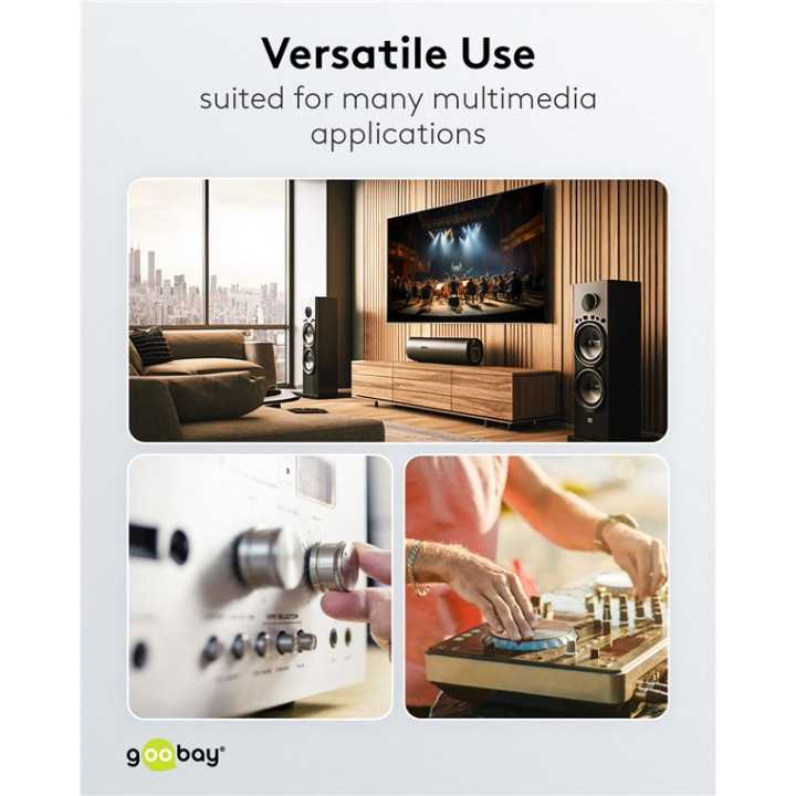 Cablu stereo 2x RCA tata-tata 0.5m premium extrem de flexibil textil negru Goobay Plus 65291