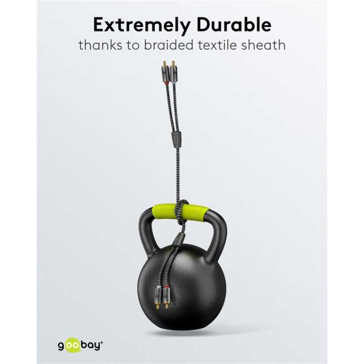 Cablu stereo 2x RCA tata-tata 3m premium extrem de flexibil textil negru Goobay Plus 65294