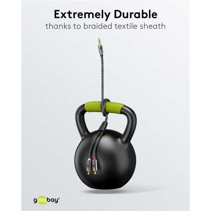 Cablu stereo premium extrem de flexibil textil 5m Jack 3.5 mm tata - 2x RCA tata negru Goobay Plus 65290
