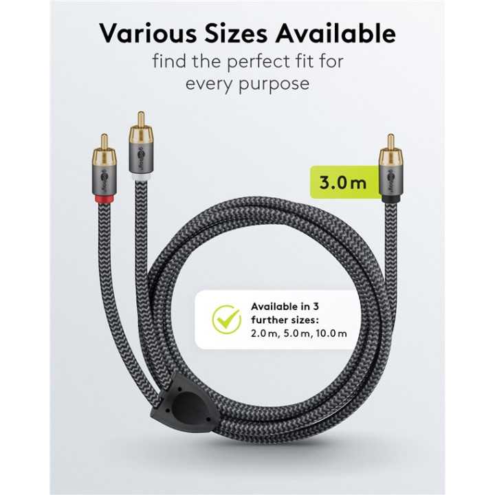 Cablu subwoofer premium flexibil RCA Y 3m RCA tata - 2x RCA tata negru Goobay Plus 65301