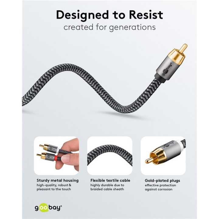 Cablu subwoofer premium flexibil RCA Y 5m RCA tata - 2x RCA tata negru Goobay Plus 65302