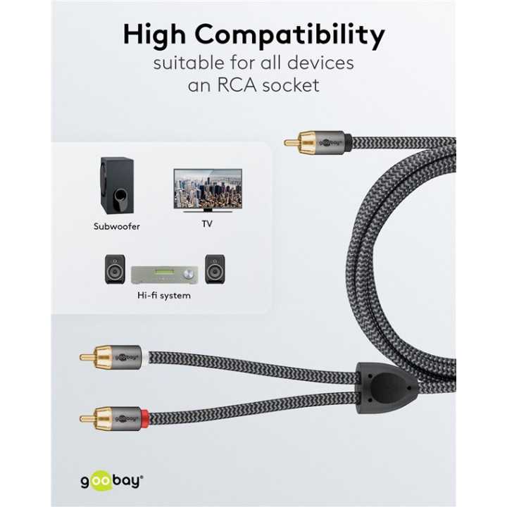 Cablu subwoofer premium flexibil RCA Y 3m RCA tata - 2x RCA tata negru Goobay Plus 65301