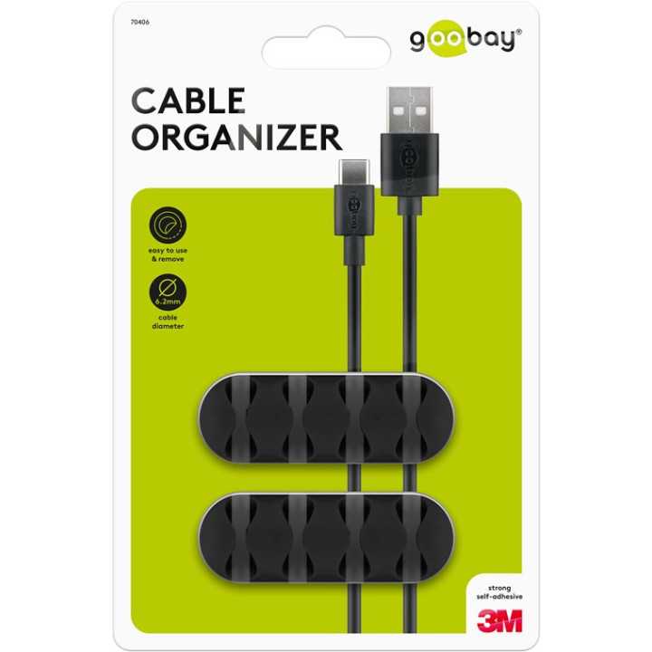 Organizator cabluri 4 sloturi negru set 2buc Goobay 70406