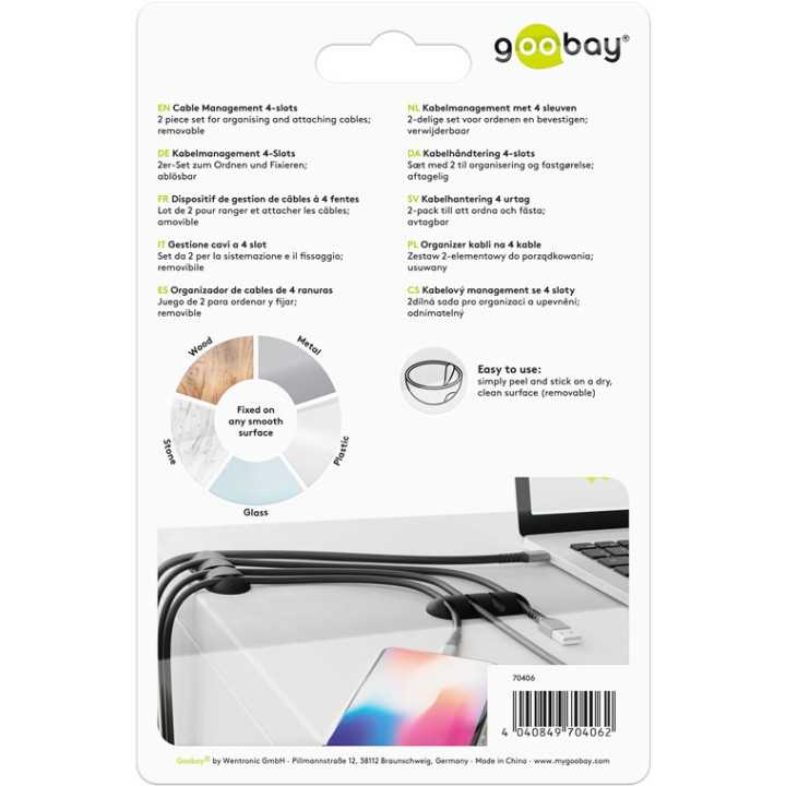 Organizator cabluri 4 sloturi negru set 2buc Goobay 70406