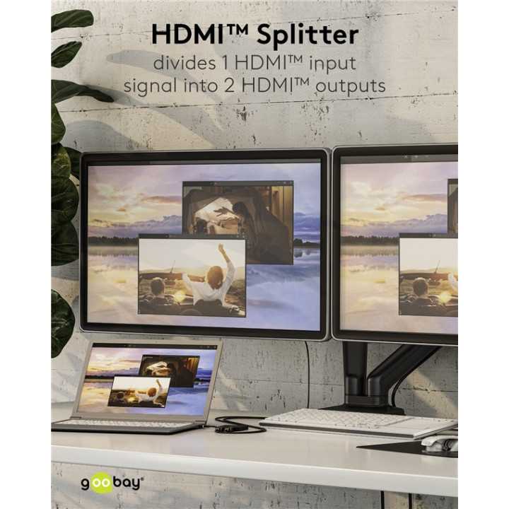 Splitter HDMI V1.4 1 intrare la 2 iesiri 4K30Hz 1080p60Hz Goobay 58480