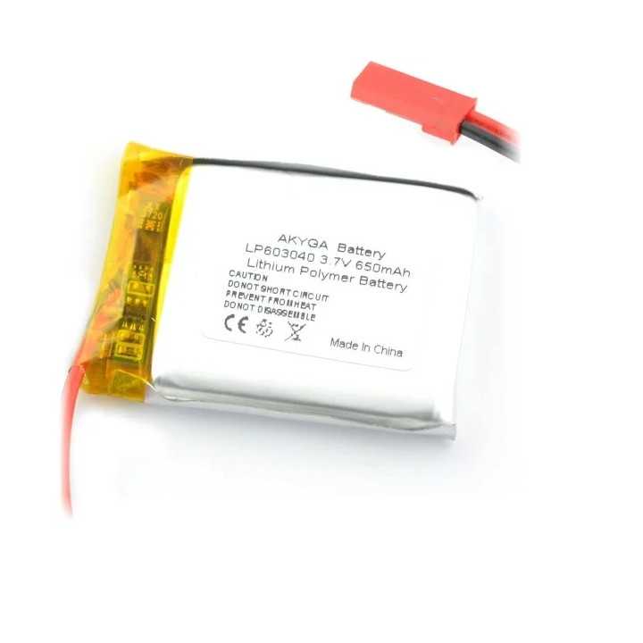 Acumulator Lithium Polymer 06039 650mAh 1S 3.7V fir cu conector JST-BEC 40x30x6mm AKYGA Battery