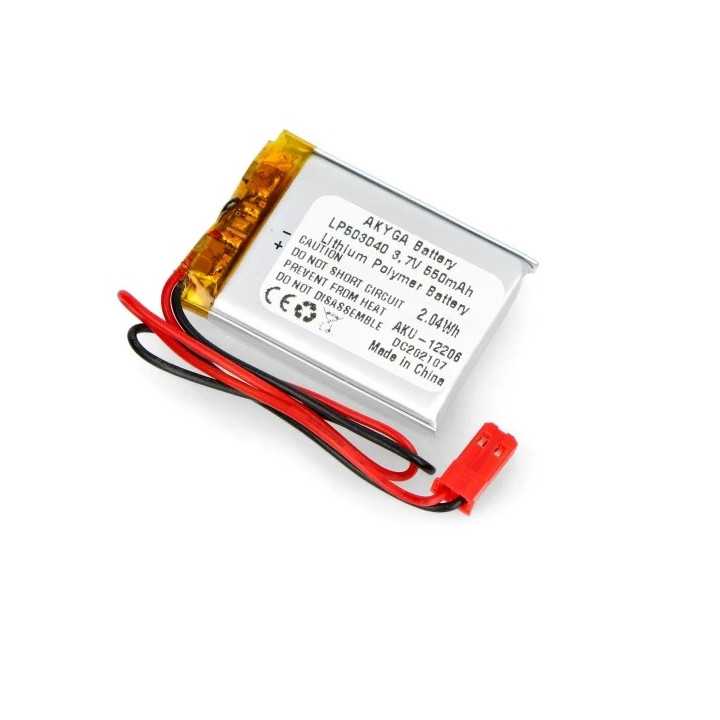 Acumulator Lithium Polymer 12206 550mAh 1S 3.7V conector JST-BEC 40x30x5mm AKYGA Battery