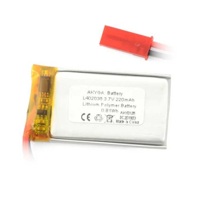 Acumulator Lithium Polymer 12210 220mAh 1S 3.7V conector JST-BEC 36x20x4mm AKYGA Battery