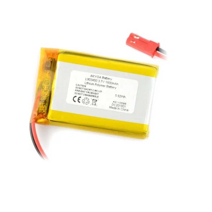 Acumulator Lithium Polymer 12212 1600mAh 1S 3.7V conector JST-BEC 50x34mm AKYGA Battery