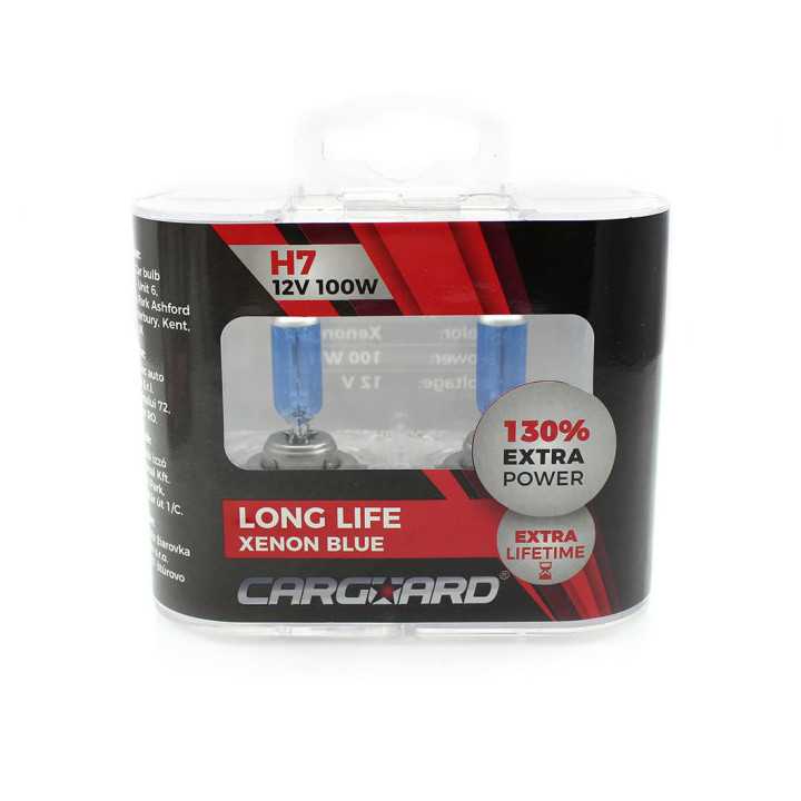 Set de 2 becuri Halogen H7 100W +130% intensitate Alb Xenon 12V Carguard