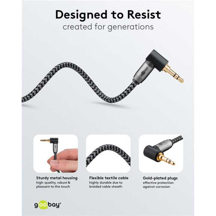 Cablu audio stereo 0.5m textil impletit Jack 3.5 mm - 3.5 mm 90 grade tata-tata aurit Goobay 65277