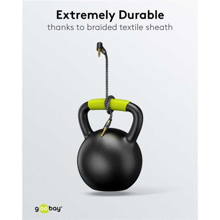 Cablu audio stereo 2m textil impletit Jack 3.5 mm - 3.5 mm 90 grade tata-tata aurit Goobay 65279