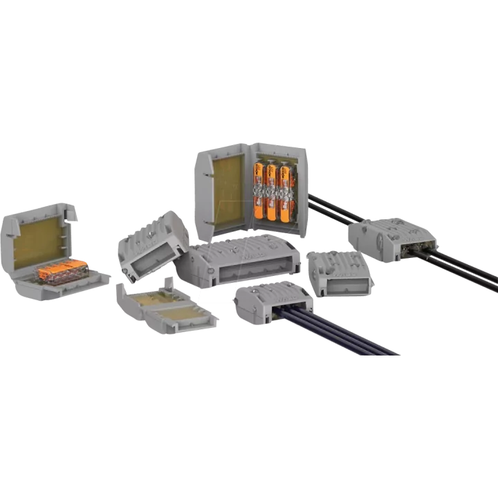 WAGO GELBOX 3 poli derivatie cabluri pentru conectori seriile 221/ 2273 max. 4mm2 IPX8 gri 207-1331