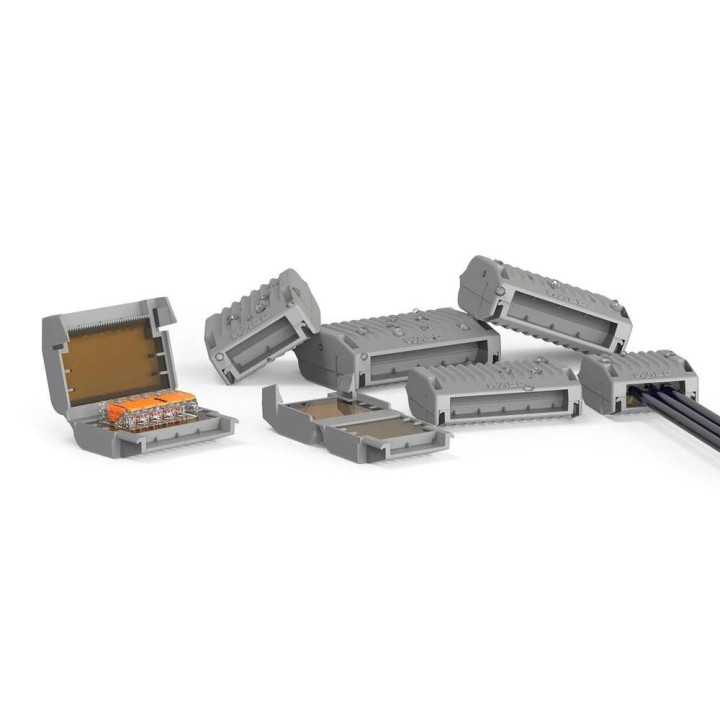 WAGO GELBOX 5 poli derivatie cabluri pentru conectori seriile 221/ 2273 max. 4mm2 IPX8 gri 207-1332