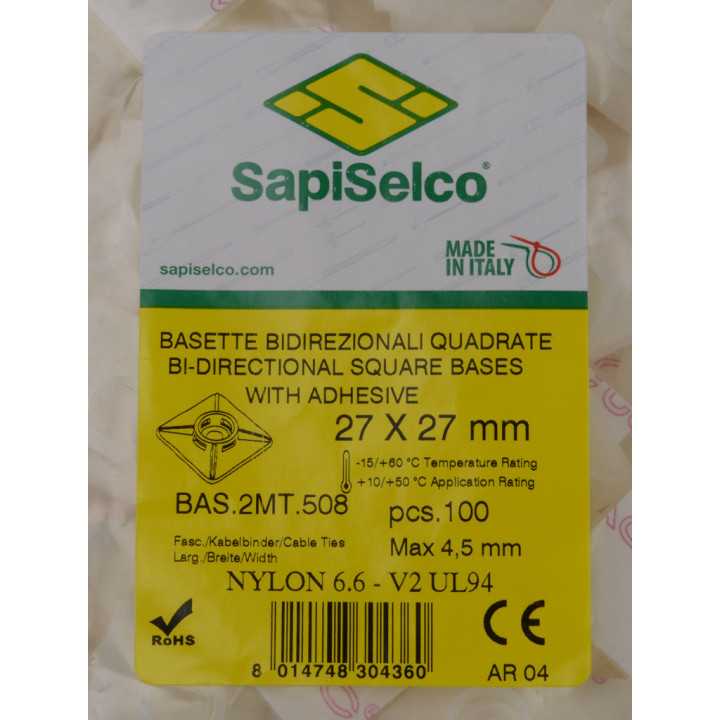 Set suporti cu adeziv patrat mare 27x27mm alb 100buc BAS.2MT.508 SapiSelco Italy