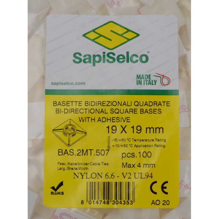 Set suporti cu adeziv patrat mic 19x19mm alb 100buc BAS.2MT.507 SapiSelco Italy